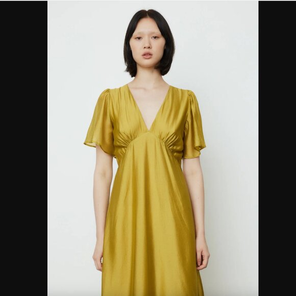 Lisa Says Gah Grace V-Neck Midi Dress in Chartreuse - Picture 2 of 6